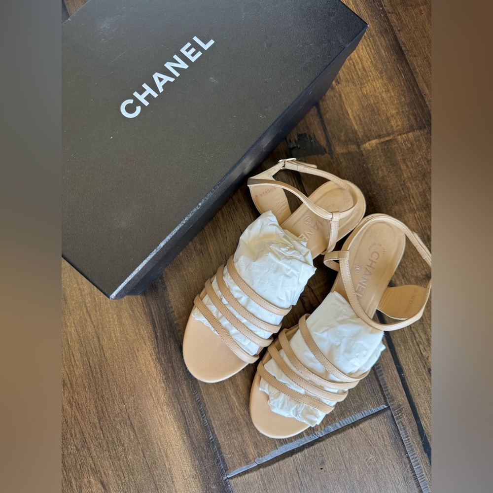 Chanel Beige Leather CC Strappy Sandals - Picture 3 of 16